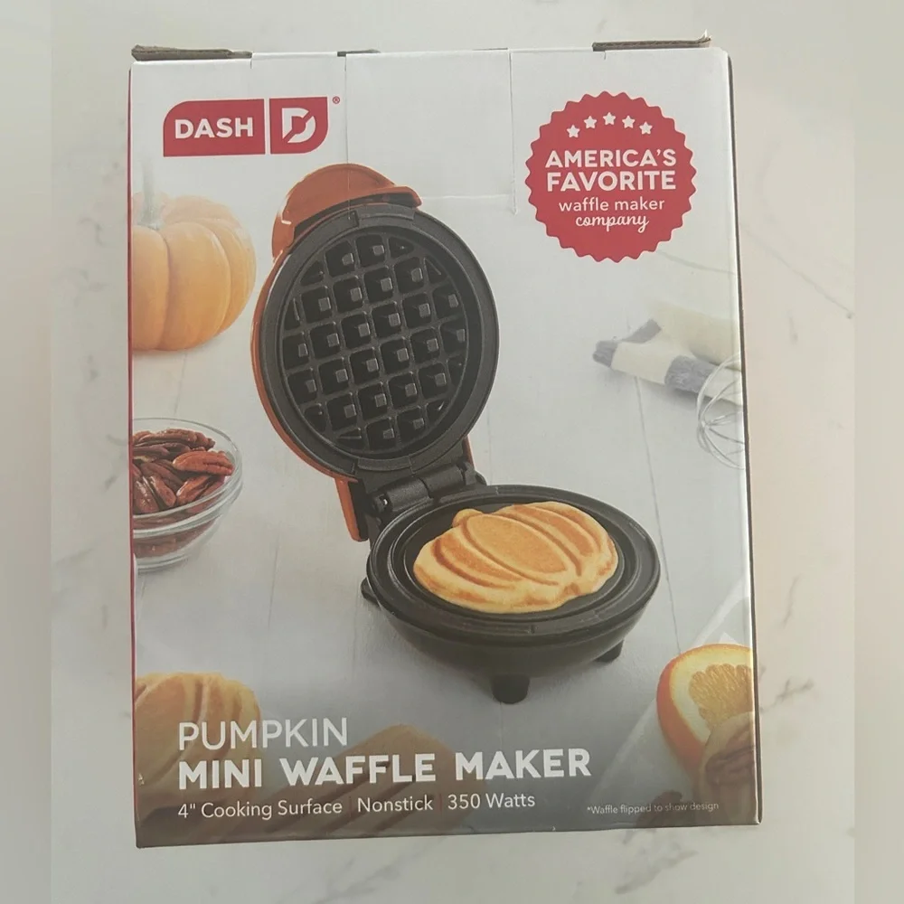 DASH Mini Maker for Individual Waffles, Hash Browns, 4”, Orange Pumpkin- NWT